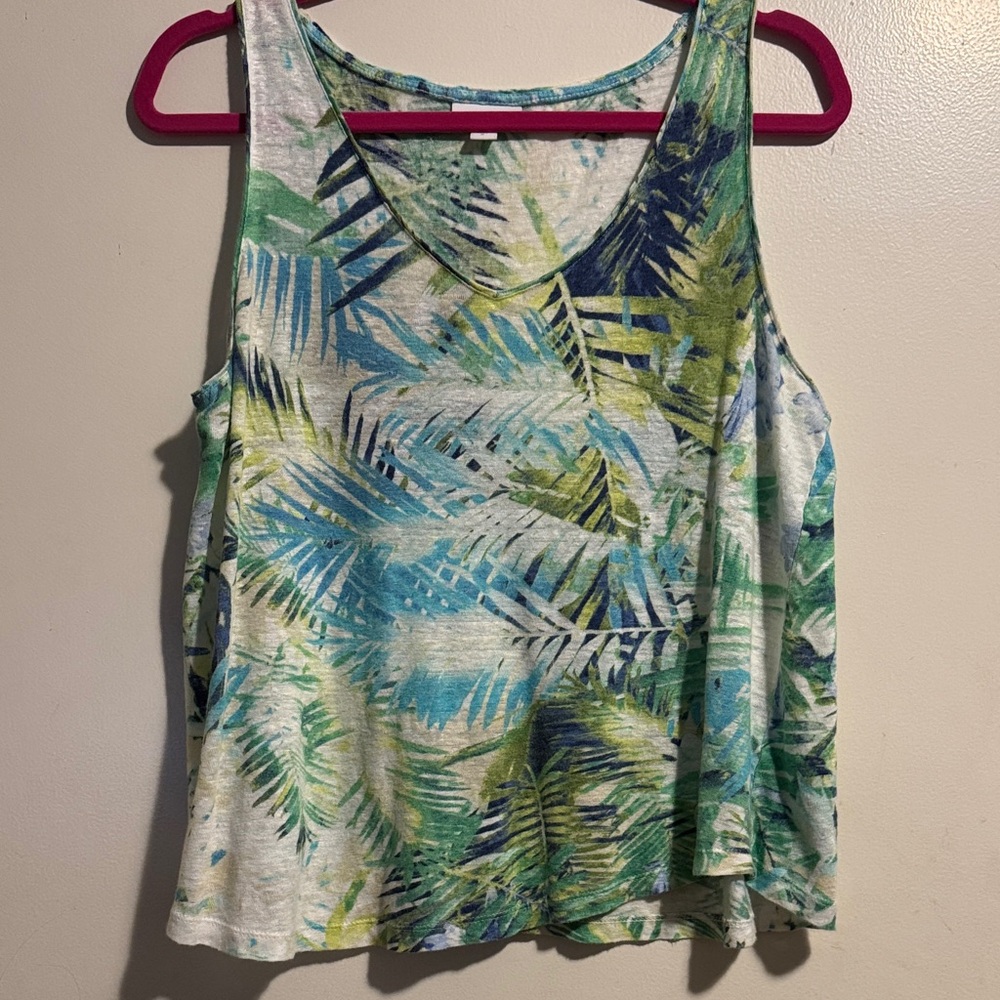 J. Jill Leafy Print Tank Top - Blue and Green